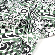Tissu gabardine coton imprimée motif carreaux de faïence azulejos modernes, trois couleurs dispos - STANDARD 100 OEKO - TEX - TissusPapi.com
