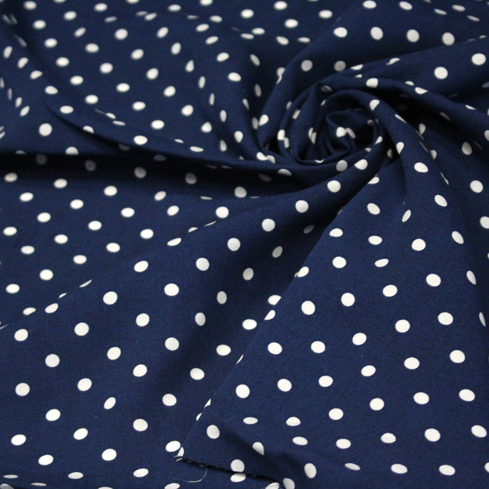 Tissu popeline de viscose bleu marine aux pois blancs - Fabrication française - OEKO-TEX