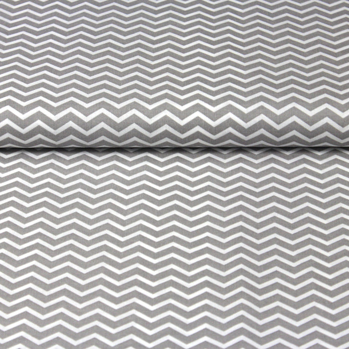 Tissu de coton aux zig zag blancs et gris - OEKO-TEX