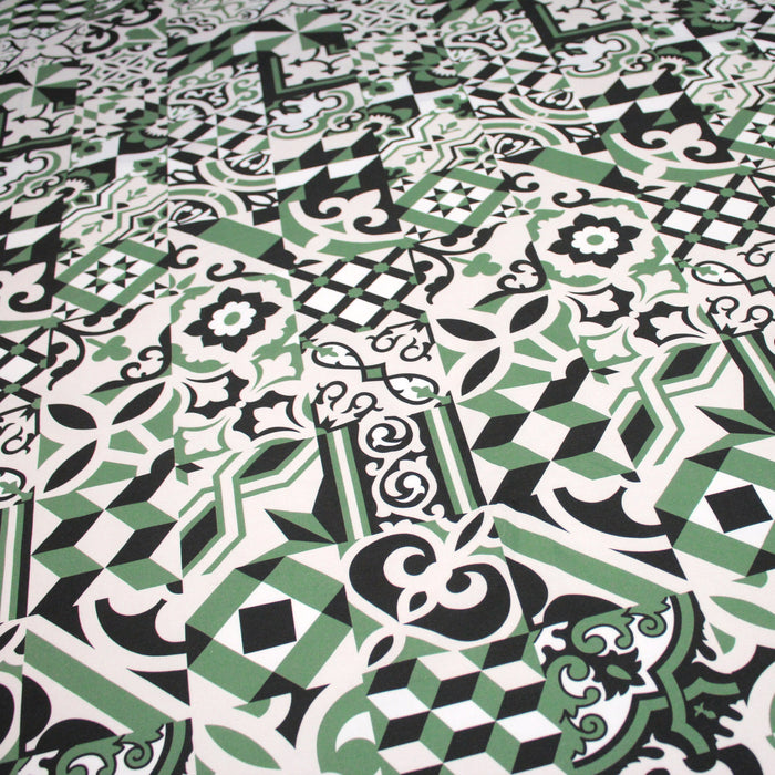 Tissu gabardine coton imprimée motif carreaux de faïence azulejos modernes, trois couleurs dispos - STANDARD 100 OEKO - TEX - TissusPapi.com