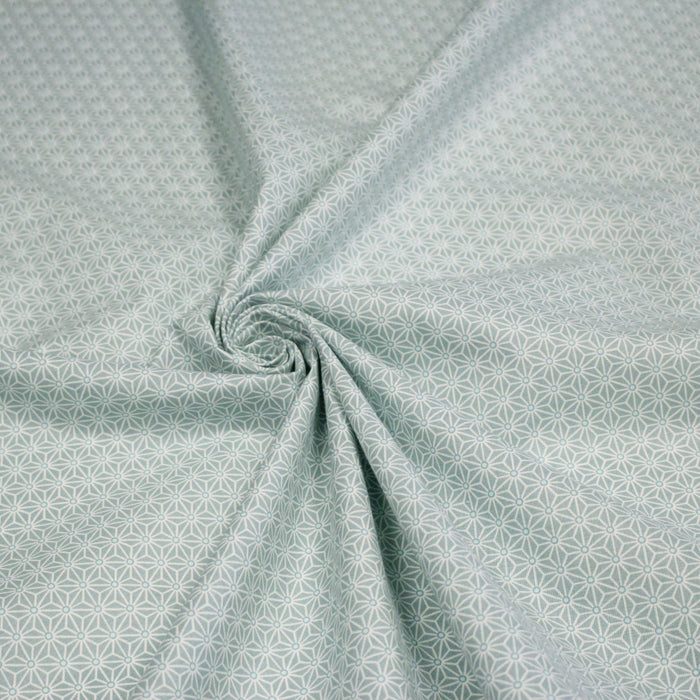 Tissu de coton saki motif traditionnel japonais géométrique ASANOHA gris-bleu & blanc - Oeko-Tex