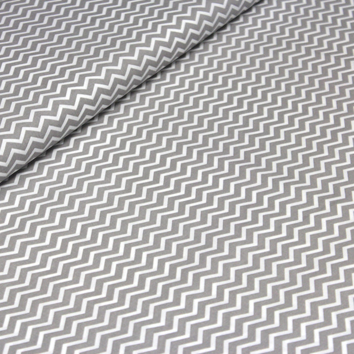 Tissu de coton aux zig zag blancs et gris - OEKO-TEX
