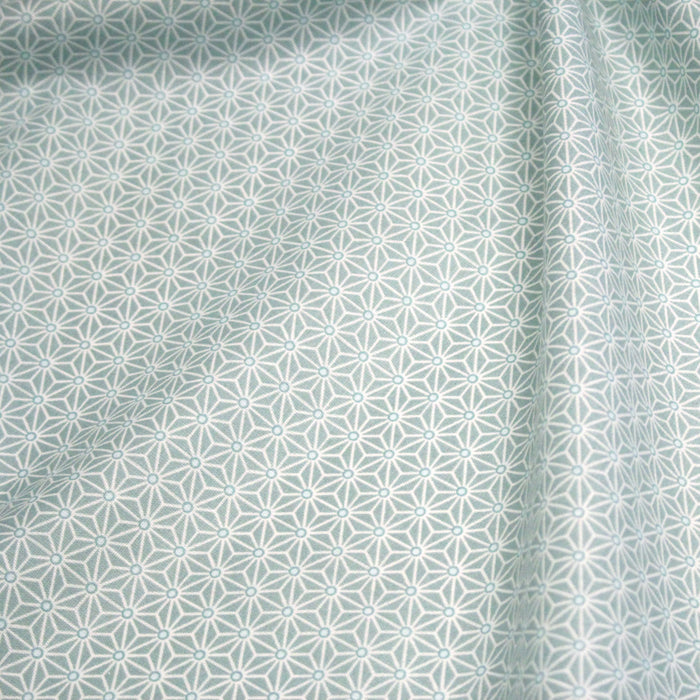 Tissu de coton saki motif traditionnel japonais géométrique ASANOHA gris-bleu & blanc - Oeko-Tex