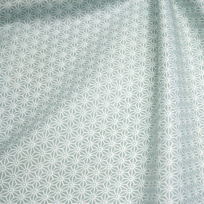 Tissu de coton saki motif traditionnel japonais géométrique ASANOHA gris-bleu & blanc - Oeko-Tex