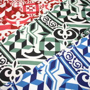Tissu gabardine coton imprimée motif carreaux de faïence azulejos modernes, trois couleurs dispos - STANDARD 100 OEKO - TEX - TissusPapi.com