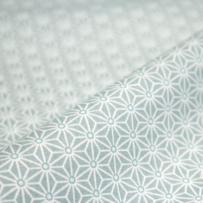 Tissu de coton saki motif traditionnel japonais géométrique ASANOHA gris-bleu & blanc - Oeko-Tex