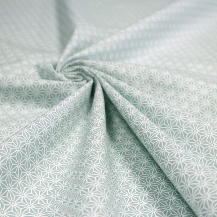 Tissu de coton saki motif traditionnel japonais géométrique ASANOHA gris-bleu & blanc - Oeko-Tex