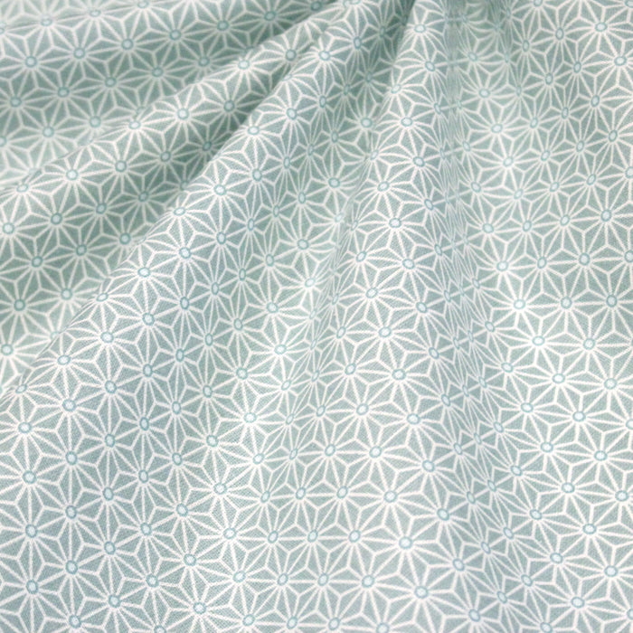 Tissu de coton saki motif traditionnel japonais géométrique ASANOHA gris-bleu & blanc - Oeko-Tex