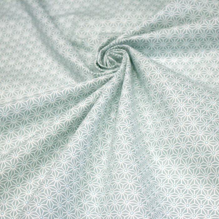 Tissu de coton saki motif traditionnel japonais géométrique ASANOHA gris-bleu & blanc - Oeko-Tex