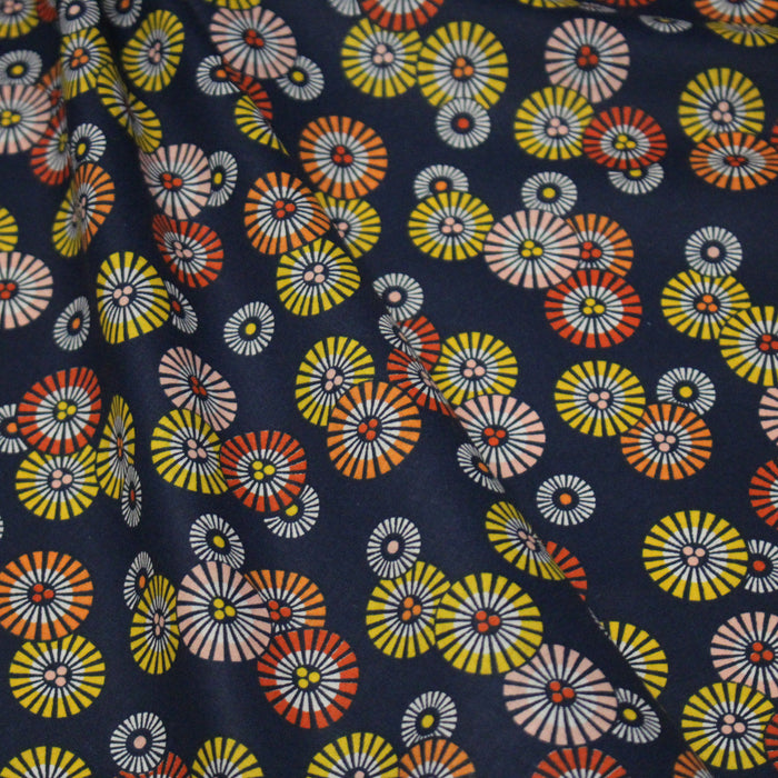 Tissu coton aux soleils ASAHI, motif traditionnel japonais, tons bleu marine - OEKO-TEX