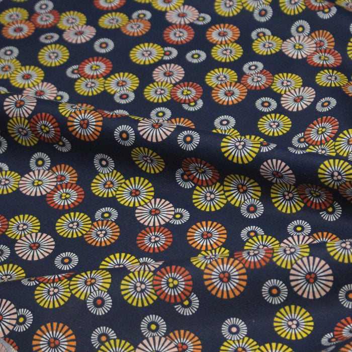 Tissu coton aux soleils ASAHI, motif traditionnel japonais, tons bleu marine - OEKO-TEX