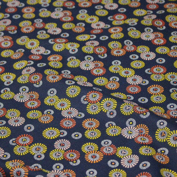 Tissu coton aux soleils ASAHI, motif traditionnel japonais, tons bleu marine - OEKO-TEX