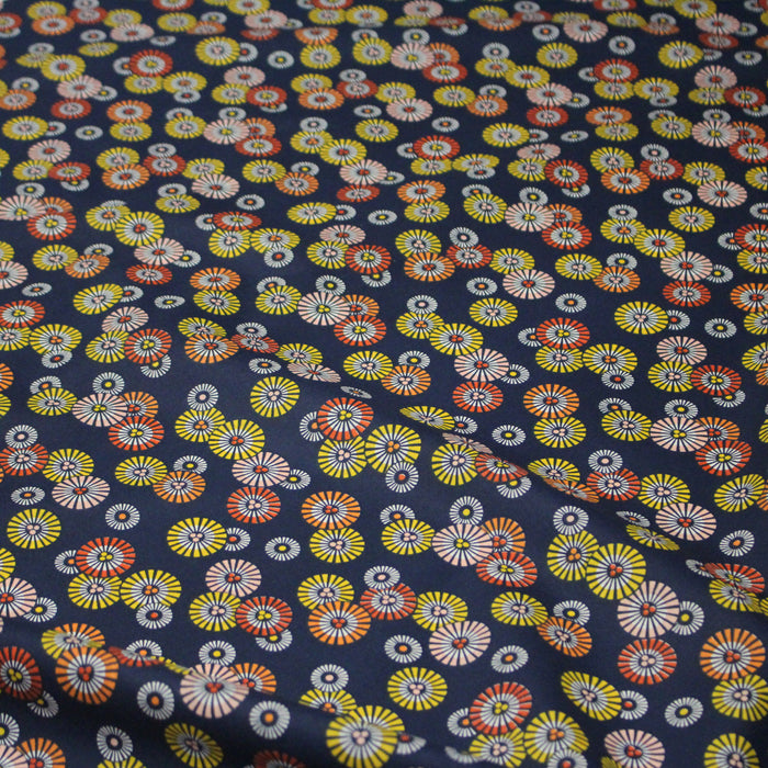 Tissu coton aux soleils ASAHI, motif traditionnel japonais, tons bleu marine - OEKO-TEX