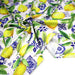Tissu gabardine coton imprimée motif citrons jaunes & carreaux de faïence bleus - TissusPapi.com