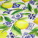 Tissu gabardine coton imprimée motif citrons jaunes & carreaux de faïence bleus - TissusPapi.com
