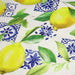 Tissu gabardine coton imprimée motif citrons jaunes & carreaux de faïence bleus - TissusPapi.com