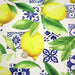 Tissu gabardine coton imprimée motif citrons jaunes & carreaux de faïence bleus - TissusPapi.com