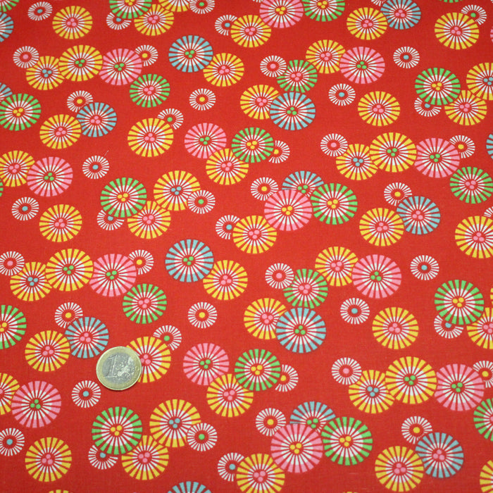 Tissu coton aux soleils ASAHI, motif traditionnel japonais, tons rouge - OEKO-TEX