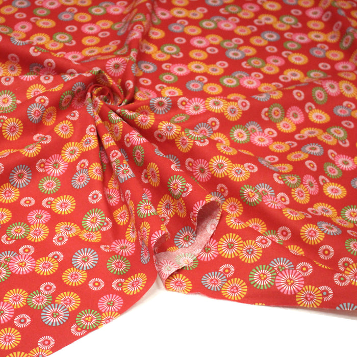 Tissu coton aux soleils ASAHI, motif traditionnel japonais, tons rouge - OEKO-TEX