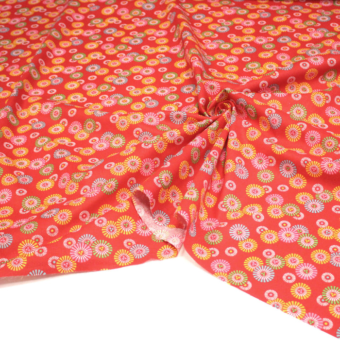 Tissu coton aux soleils ASAHI, motif traditionnel japonais, tons rouge - OEKO-TEX