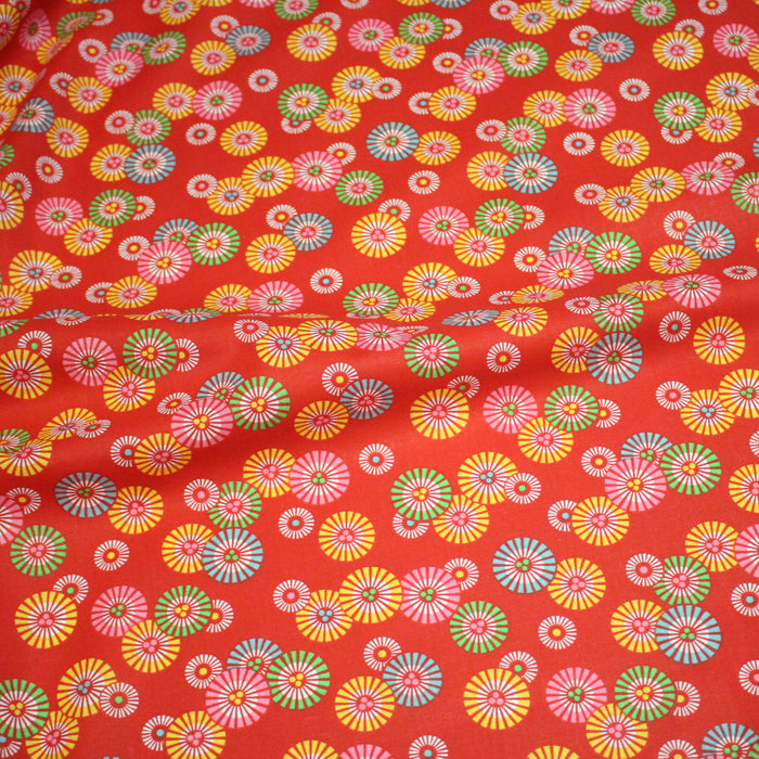 Tissu coton aux soleils ASAHI, motif traditionnel japonais, tons rouge - OEKO-TEX