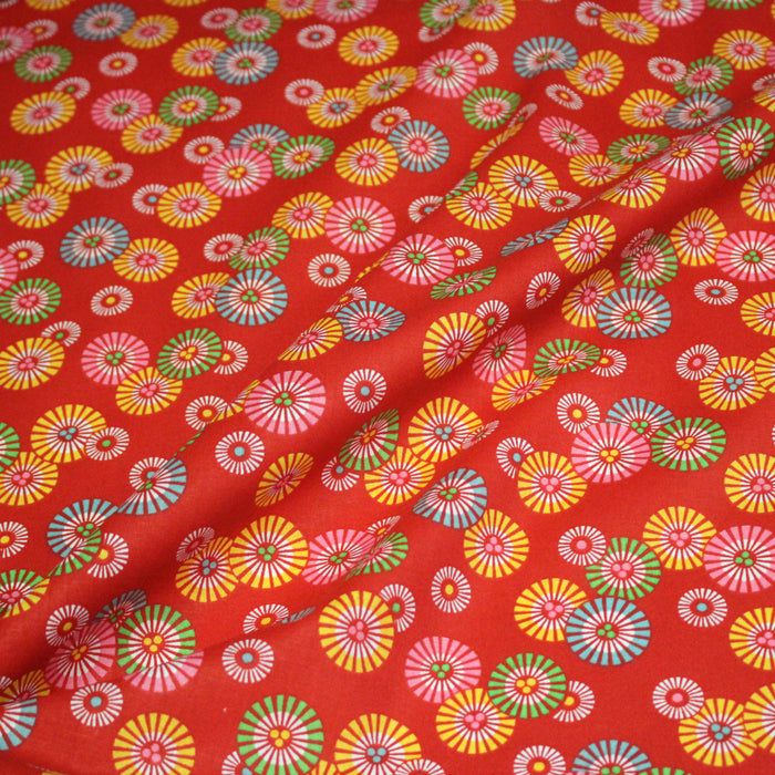 Tissu coton aux soleils ASAHI, motif traditionnel japonais, tons rouge - OEKO-TEX