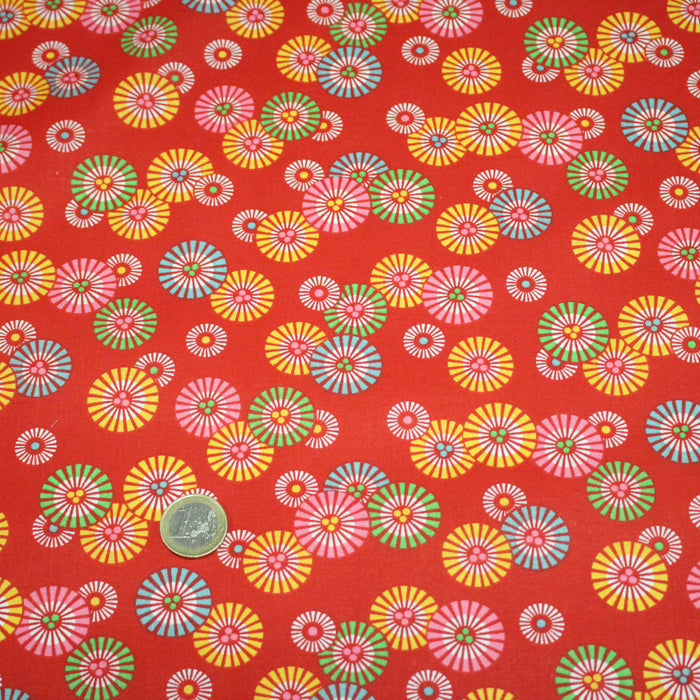 Tissu coton aux soleils ASAHI, motif traditionnel japonais, tons rouge - OEKO-TEX