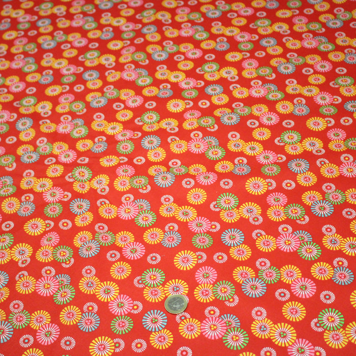 Tissu coton aux soleils ASAHI, motif traditionnel japonais, tons rouge - OEKO-TEX