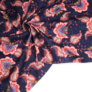 Tissu INDIENNES, gabardine coton imprimée fleurie colorée, fond bleu - OEKO - TEX - TissusPapi.com