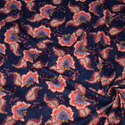 Tissu INDIENNES, gabardine coton imprimée fleurie colorée, fond bleu - OEKO - TEX - TissusPapi.com