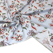 Tissu cotonnade RAIPUR imprimé indienne fleurie et fond fines rayures bleu ciel - OEKO-TEX STANDARD 100 - TissusPapi.com