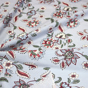 Tissu cotonnade RAIPUR imprimé indienne fleurie et fond fines rayures bleu ciel - OEKO-TEX STANDARD 100 - TissusPapi.com