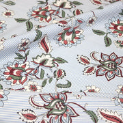 Tissu cotonnade RAIPUR imprimé indienne fleurie et fond fines rayures bleu ciel - OEKO-TEX STANDARD 100 - TissusPapi.com