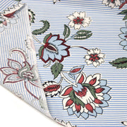 Tissu cotonnade RAIPUR imprimé indienne fleurie et fond fines rayures bleu ciel - OEKO-TEX STANDARD 100 - TissusPapi.com