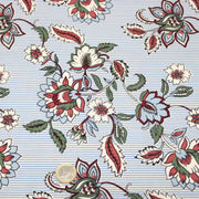 Tissu cotonnade RAIPUR imprimé indienne fleurie et fond fines rayures bleu ciel - OEKO-TEX STANDARD 100 - TissusPapi.com