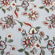 Tissu cotonnade RAIPUR imprimé indienne fleurie et fond fines rayures bleu ciel - OEKO-TEX STANDARD 100 - TissusPapi.com