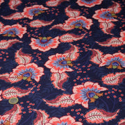Tissu INDIENNES, gabardine coton imprimée fleurie colorée, fond bleu - OEKO - TEX - TissusPapi.com