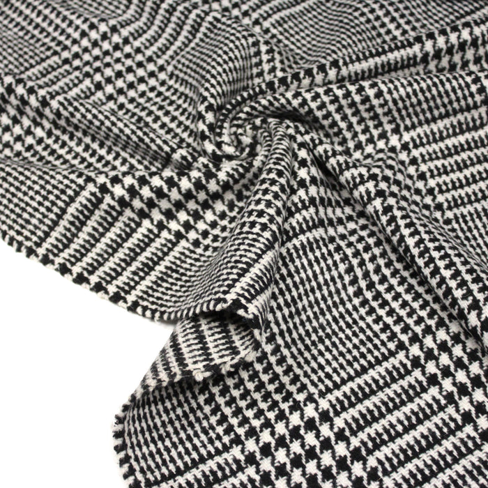 Tissu lainage épais à gros carreaux noirs & blancs - Fabrication italienne