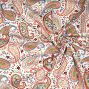 Tissu INDIENNES, gabardine coton imprimée motif cachemire coloré, fond blanc - OEKO - TEX - TissusPapi.com