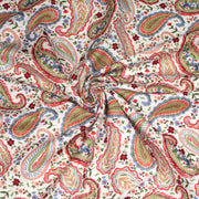 Tissu INDIENNES, gabardine coton imprimée motif cachemire coloré, fond blanc - OEKO - TEX - TissusPapi.com