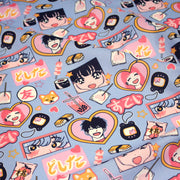 Tissu cotonnade motif japonais KAWAII rose orange bleu - OEKO - TEX - TissusPapi.com