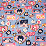 Tissu cotonnade motif japonais KAWAII rose orange bleu - OEKO - TEX - TissusPapi.com