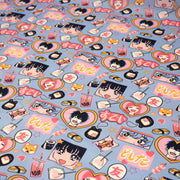 Tissu cotonnade motif japonais KAWAII rose orange bleu - OEKO - TEX - TissusPapi.com