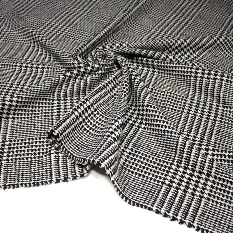 Tissu lainage à grands carreaux & pied de coq noirs et blancs - Fabrication italienne - TissusPapi.com