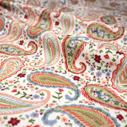 Tissu INDIENNES, gabardine coton imprimée motif cachemire coloré, fond blanc - OEKO - TEX - TissusPapi.com