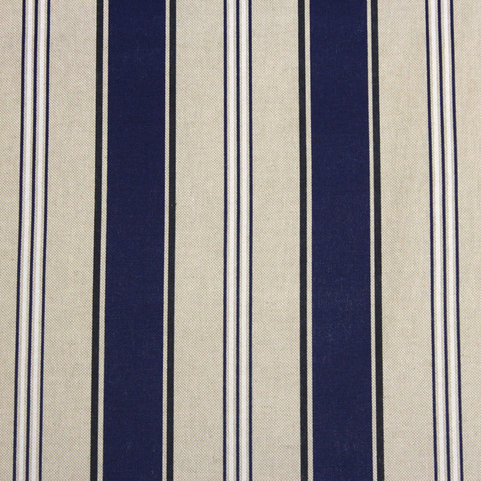 Tissu toile à matelas de coton aux rayures bleues et blanches, fond lin - COLLECTION ANTIBES AZUR