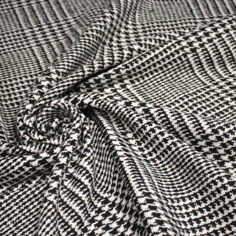 Tissu lainage à grands carreaux & pied de coq noirs et blancs - Fabrication italienne - TissusPapi.com