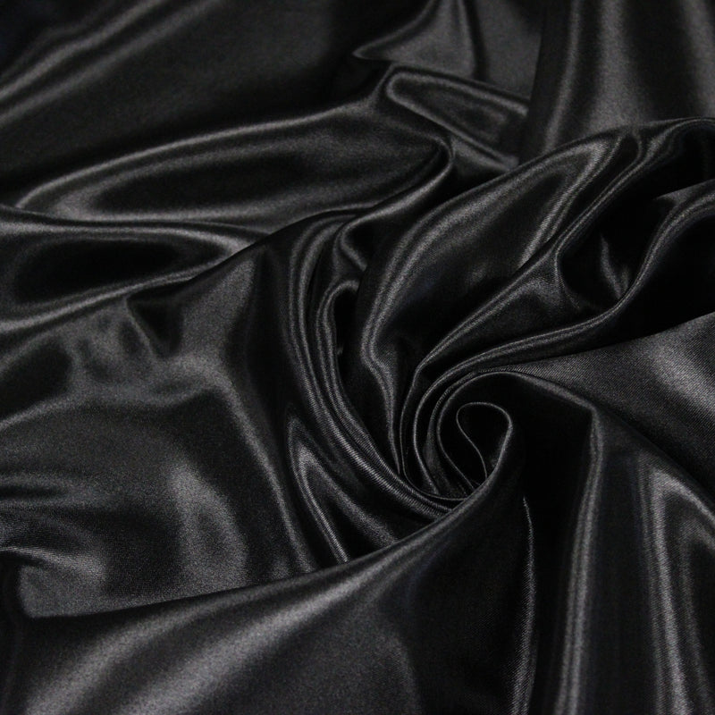 Tissu satin polyester noir uni, fabrication italienne