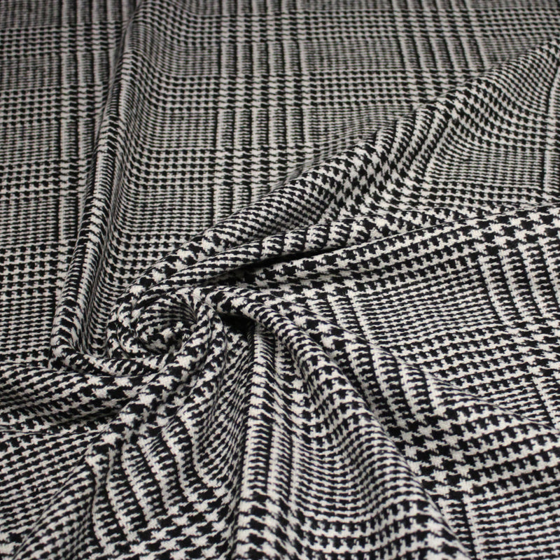 Tissu lainage à grands carreaux & pied de coq noirs et blancs - Fabrication italienne - TissusPapi.com