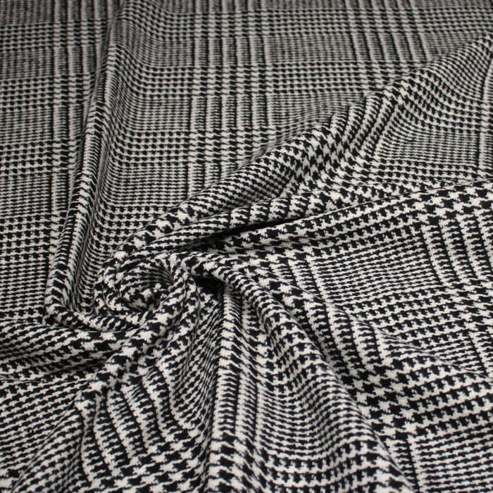 Tissu lainage à grands carreaux & pied de coq noirs et blancs - Fabrication italienne